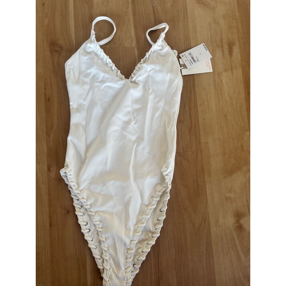 Good American $160 Small White Whip Stitch One-Piece Swimsuit Summer Beach - Picture 3 of 7